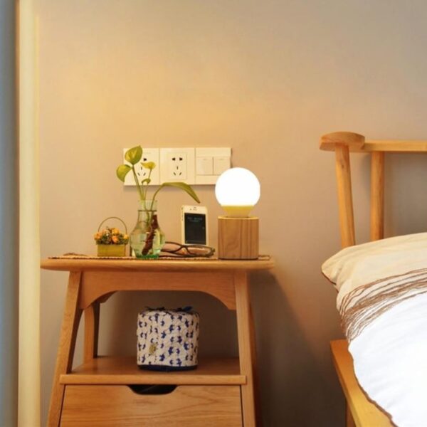 Lampe de Chevet Bois Socle en Cube